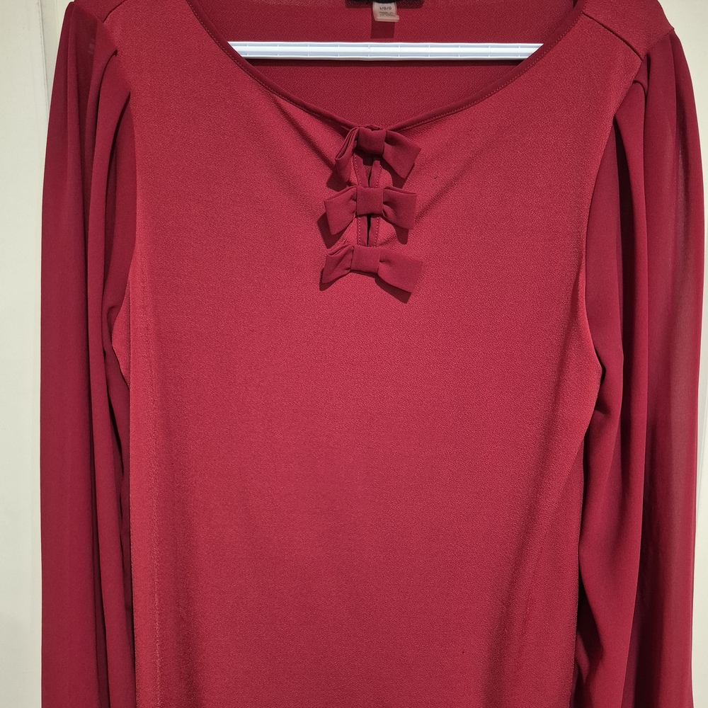 Cable & Gauge Red Blouse with Bow Accents